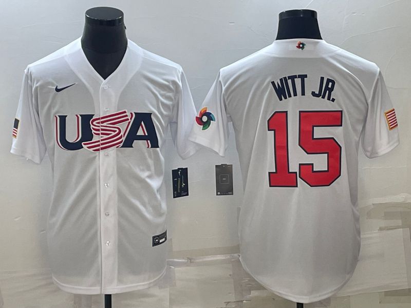 Men 2023 World Cub USA #15 Witt jr White Nike MLB Jersey9->more jerseys->MLB Jersey